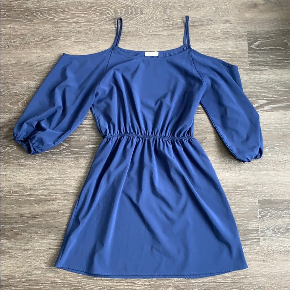 Blue open shoulder dress